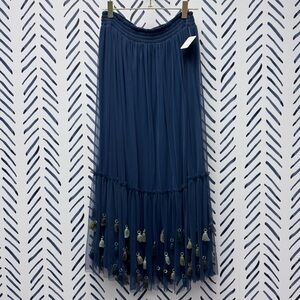 Maeve Navy Blue Maxi Skirt with Tassels - XS